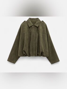 Olive Green Suede Bomber Jacket - Women